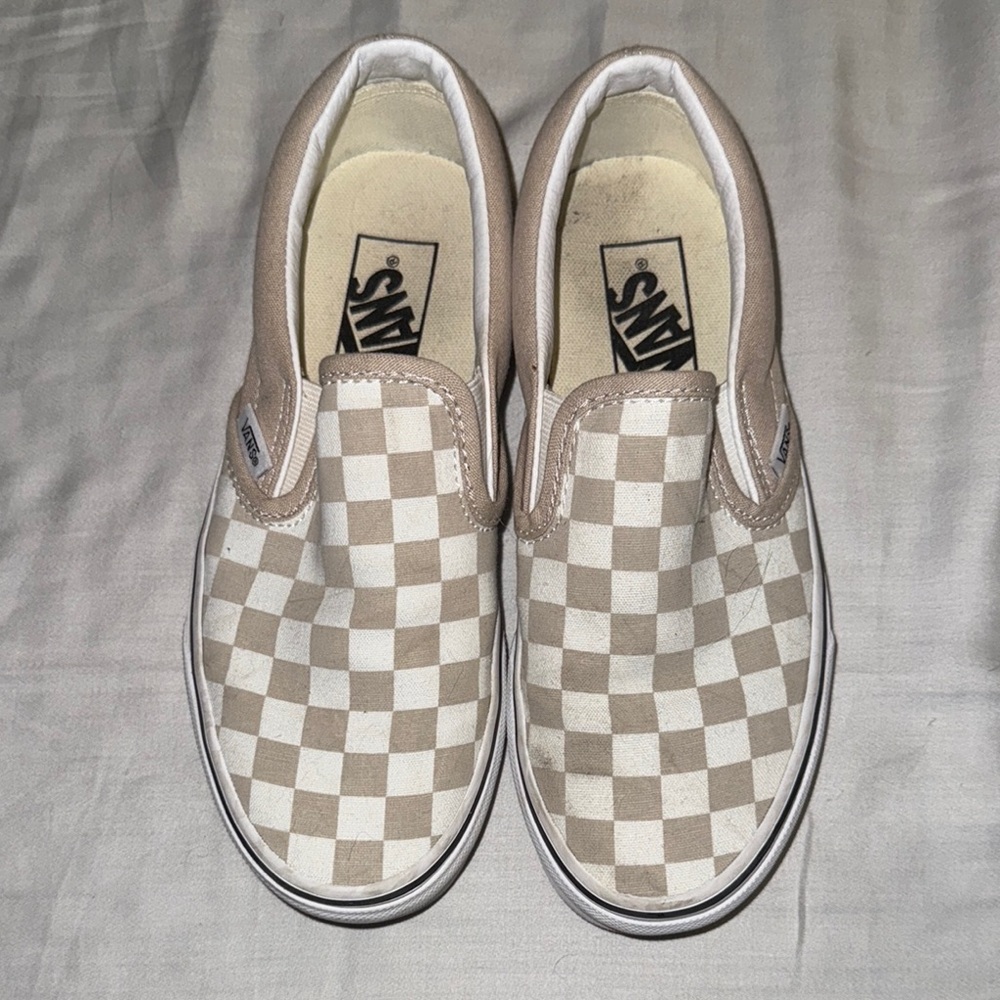 Vans Checkered Slip-On Sneakers - Beige and White
